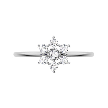0.18 ct Round Cut Simulated Clear Diamond dainty Minimalist halo floral star cluster eye 14K / 18K Solid White Gold everyday ring