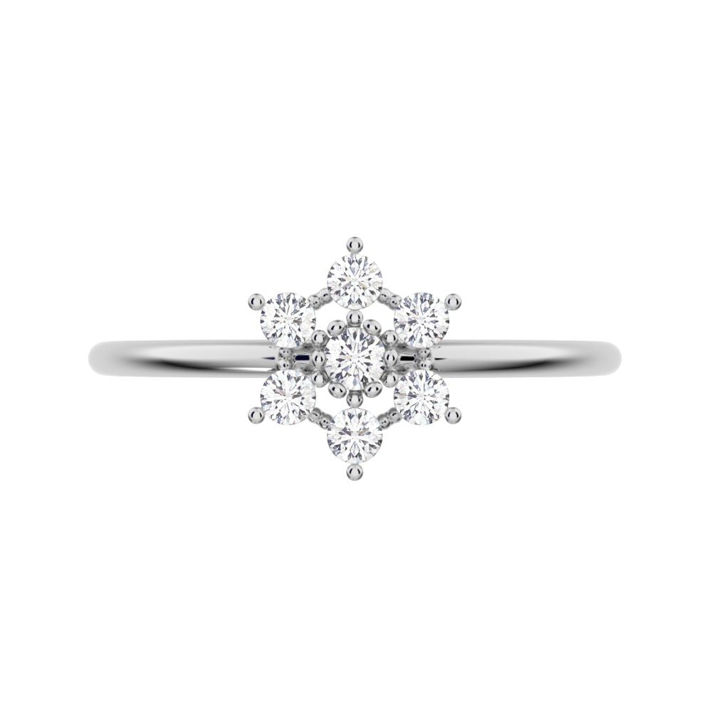0.18 ct Round Cut Moissanite dainty Minimalist halo floral star cluster eye 14K / 18K Solid White Gold everyday ring