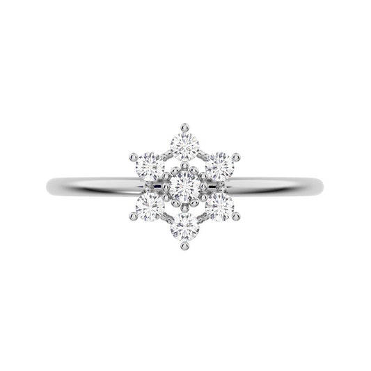 0.18 ct Round Cut Moissanite dainty Minimalist halo floral star cluster eye 14K / 18K Solid White Gold everyday ring