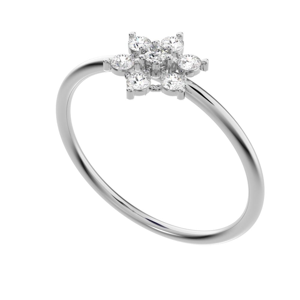 0.18 ct Round Cut Moissanite dainty Minimalist halo floral star cluster eye 14K / 18K Solid White Gold everyday ring