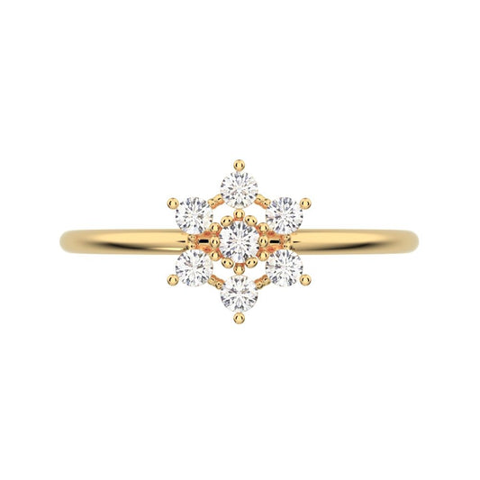 0.18 ct Round Cut Simulated Clear Diamond dainty Minimalist halo floral star cluster eye 14K / 18K Solid Yellow Gold everyday ring