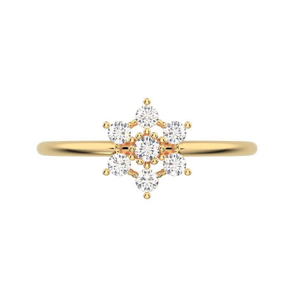 0.18 ct Round Cut Moissanite dainty Minimalist halo floral star cluster eye 14K / 18K Solid Yellow Gold everyday ring