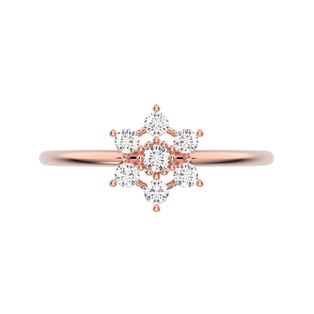 0.18 ct Round Cut Simulated Clear Diamond dainty Minimalist halo floral star cluster eye 14K / 18K Solid Rose Gold everyday ring