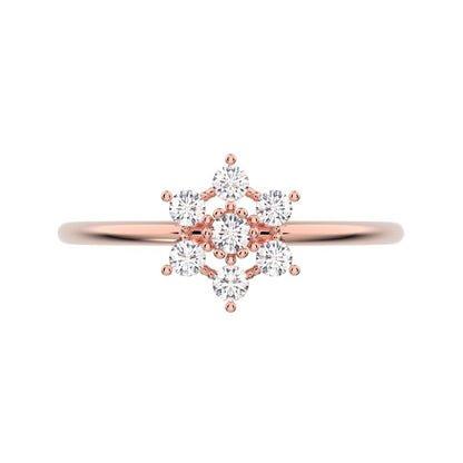 0.18 ct Round Cut Simulated Clear Diamond dainty Minimalist halo floral star cluster eye 14K / 18K Solid Rose Gold everyday ring