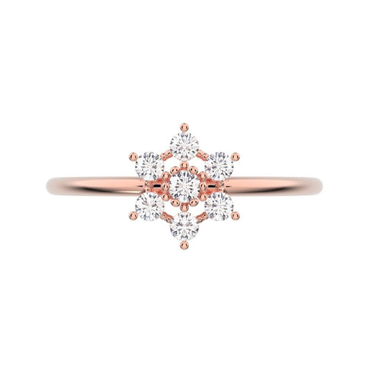 0.18 ct Round Cut Simulated Clear Diamond dainty Minimalist halo floral star cluster eye 14K / 18K Solid Rose Gold everyday ring