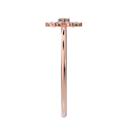 0.18 ct Round Cut Simulated Clear Diamond dainty Minimalist halo floral star cluster eye 14K / 18K Solid Rose Gold everyday ring