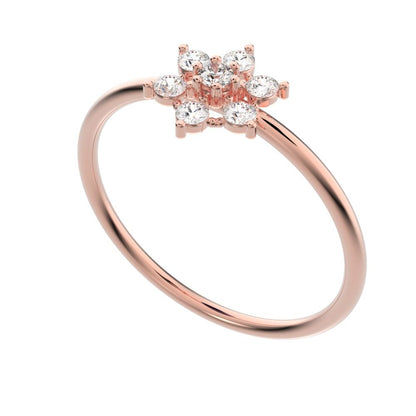 0.18 ct Round Cut Simulated Clear Diamond dainty Minimalist halo floral star cluster eye 14K / 18K Solid Rose Gold everyday ring