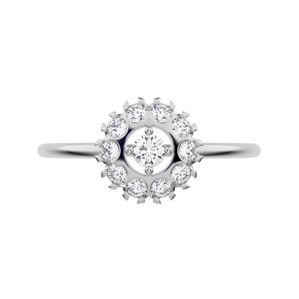 0.21 ct Round Cut Simulated Clear Diamond dainty Minimalist halo floral star cluster 14K / 18K Solid White Gold everyday ring