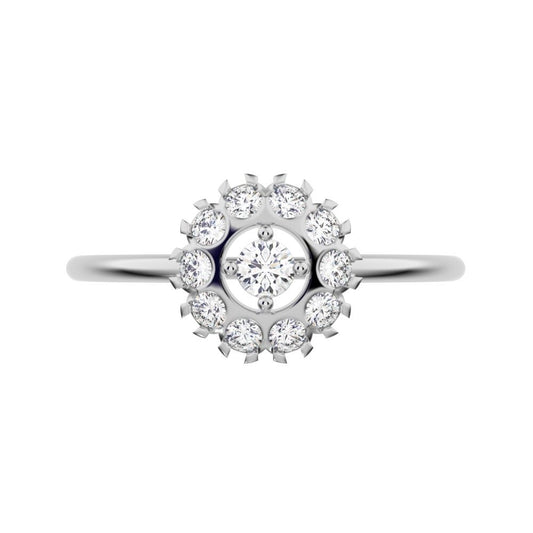 0.21 ct Round Cut Moissanite dainty Minimalist halo floral star cluster 14K / 18K Solid White Gold everyday ring