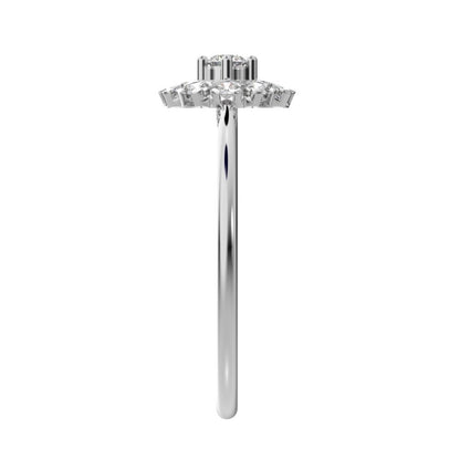 0.21 ct Round Cut Moissanite dainty Minimalist halo floral star cluster 14K / 18K Solid White Gold everyday ring