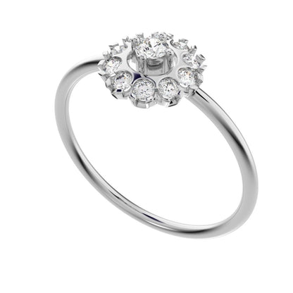 0.21 ct Round Cut Moissanite dainty Minimalist halo floral star cluster 14K / 18K Solid White Gold everyday ring