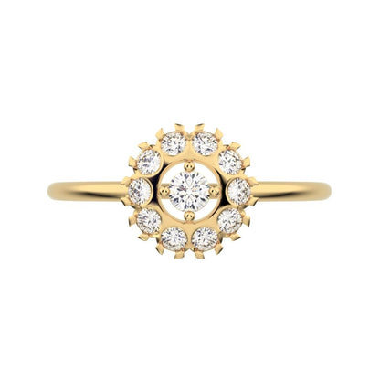 0.21 ct Round Cut Simulated Clear Diamond dainty Minimalist halo floral star cluster 14K / 18K Solid Yellow Gold everyday ring