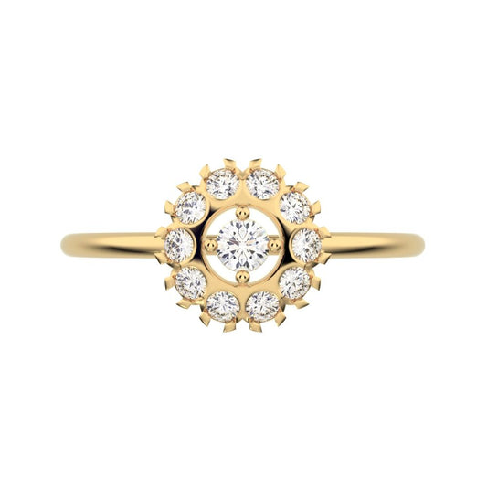 0.21 ct Round Cut Simulated Clear Diamond dainty Minimalist halo floral star cluster 14K / 18K Solid Yellow Gold everyday ring