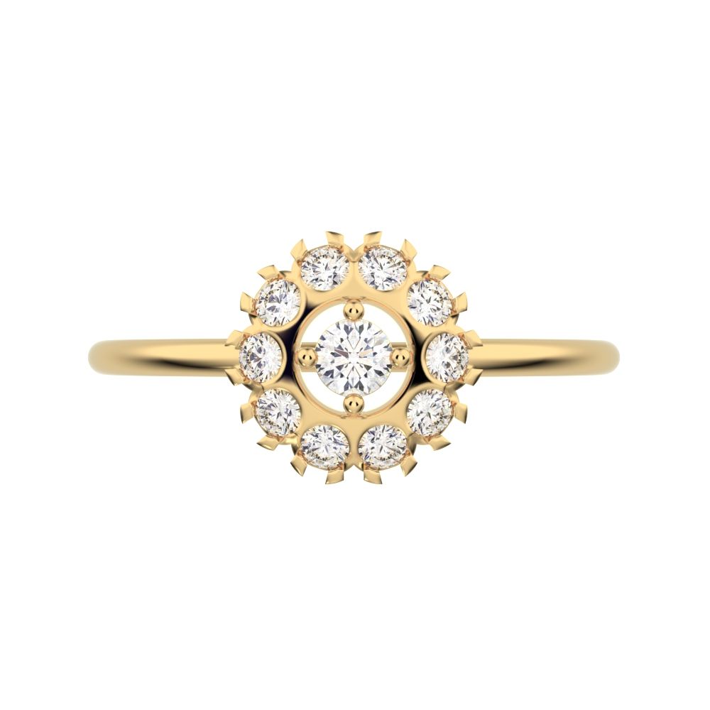 0.21 ct Round Cut Moissanite dainty Minimalist halo floral star cluster 14K / 18K Solid Yellow Gold everyday ring