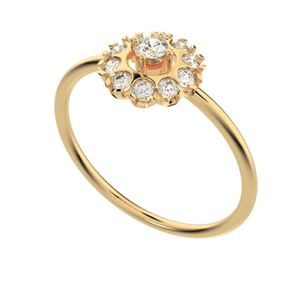 0.21 ct Round Cut Moissanite dainty Minimalist halo floral star cluster 14K / 18K Solid Yellow Gold everyday ring