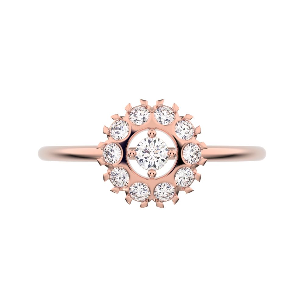 0.21 ct Round Cut Simulated Clear Diamond dainty Minimalist halo floral star cluster 14K / 18K Solid Rose Gold everyday ring