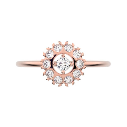 0.21 ct Round Cut Moissanite dainty Minimalist halo floral star cluster 14K / 18K Solid Rose Gold everyday ring