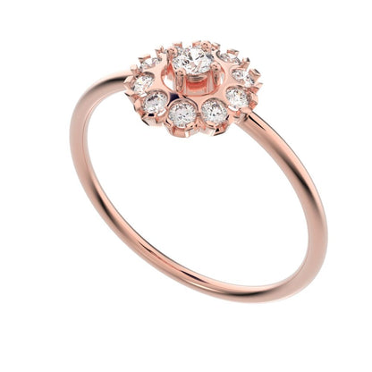 0.21 ct Round Cut Moissanite dainty Minimalist halo floral star cluster 14K / 18K Solid Rose Gold everyday ring