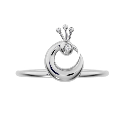 0.0075 ct Round Cut Simulated Clear Diamond dainty Minimalist Peacock half moon Artistic vertical 14K / 18K Solid White Gold everyday ring