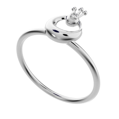 0.0075 ct Round Cut Simulated Clear Diamond dainty Minimalist Peacock half moon Artistic vertical 14K / 18K Solid White Gold everyday ring