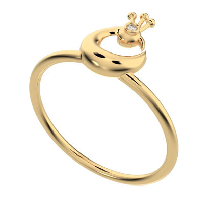 0.0075 ct Round Cut Moissanite dainty Minimalist Peacock half moon Artistic vertical light 14K / 18K Solid Yellow Gold everyday ring