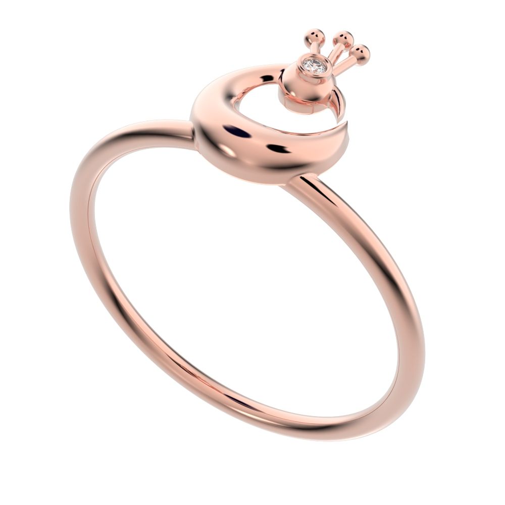 0.0075 ct Round Cut Moissanite dainty Minimalist Peacock half moon Artistic vertical light 14K / 18K Solid Rose Gold everyday ring