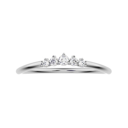 0.075Ct Round Cut Simulated Clear Diamond Minimalist curved Stackable arc curved light 14K / 18K Solid White Gold everyday wedding band