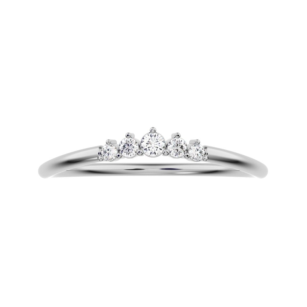 0.075 ct Round Cut Moissanite dainty Minimalist curved Stackable arc curved light 14K / 18K Solid White Gold everyday wedding band