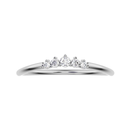 0.075 ct Round Cut Moissanite dainty Minimalist curved Stackable arc curved light 14K / 18K Solid White Gold everyday wedding band
