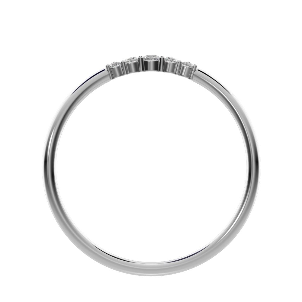 0.075 ct Round Cut Moissanite dainty Minimalist curved Stackable arc curved light 14K / 18K Solid White Gold everyday wedding band
