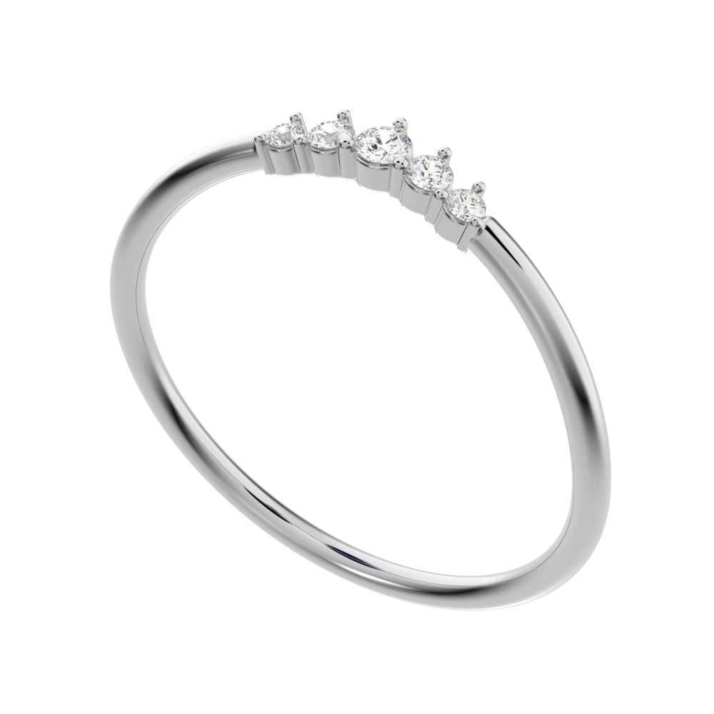 0.075Ct Round Cut Simulated Clear Diamond Minimalist curved Stackable arc curved light 14K / 18K Solid White Gold everyday wedding band