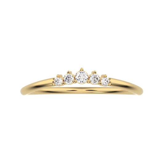 0.075Ct Round Cut Simulated Clear Diamond Minimalist curved Stackable arc curved light 14K / 18K Solid Yellow Gold everyday wedding band