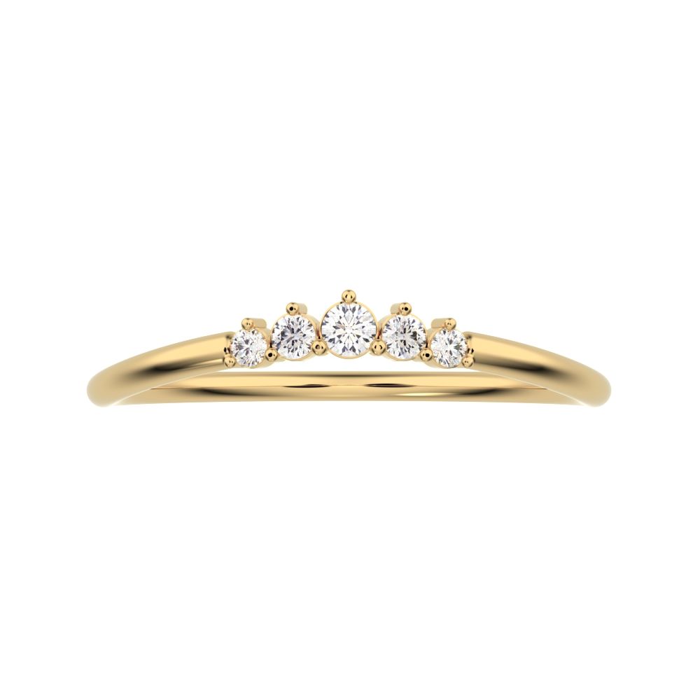 0.075 ct Round Cut Moissanite dainty Minimalist curved Stackable arc curved light 14K / 18K Solid Yellow Gold everyday wedding band