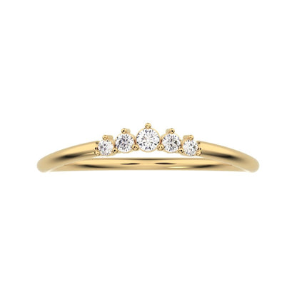 0.075 ct Round Cut Moissanite dainty Minimalist curved Stackable arc curved light 14K / 18K Solid Yellow Gold everyday wedding band