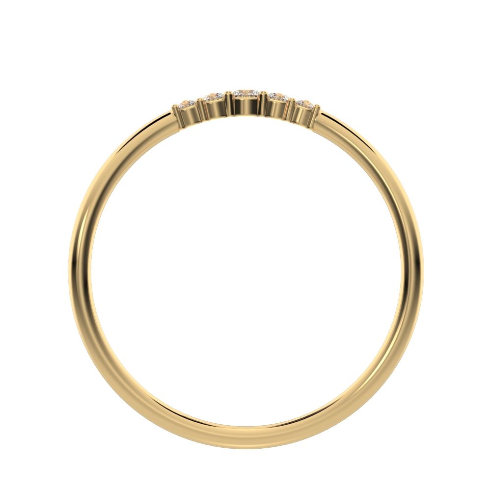 0.075 ct Round Cut Moissanite dainty Minimalist curved Stackable arc curved light 14K / 18K Solid Yellow Gold everyday wedding band