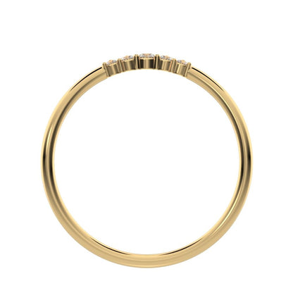 0.075 ct Round Cut Moissanite dainty Minimalist curved Stackable arc curved light 14K / 18K Solid Yellow Gold everyday wedding band