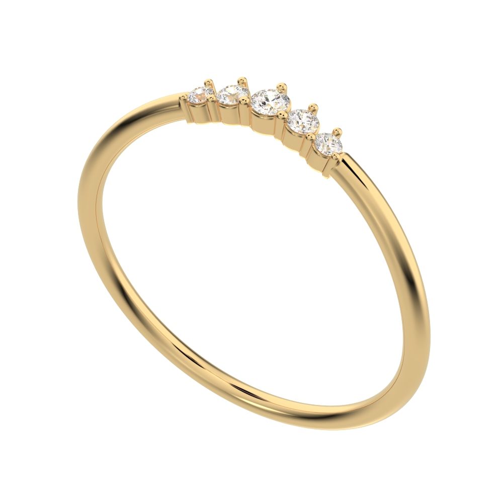 0.075Ct Round Cut Simulated Clear Diamond Minimalist curved Stackable arc curved light 14K / 18K Solid Yellow Gold everyday wedding band