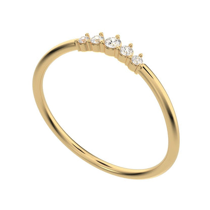 0.075 ct Round Cut Moissanite dainty Minimalist curved Stackable arc curved light 14K / 18K Solid Yellow Gold everyday wedding band