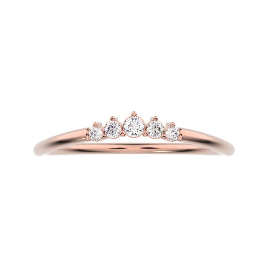 0.075Ct Round Cut Simulated Clear Diamond Minimalist curved Stackable arc curved light 14K / 18K Solid Rose Gold everyday wedding band