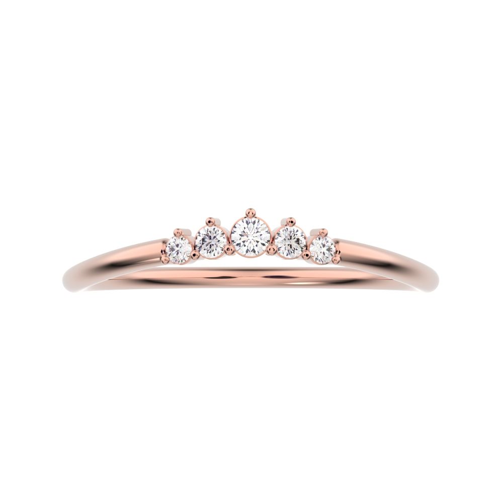 0.075 ct Round Cut Moissanite dainty Minimalist curved Stackable arc curved light 14K / 18K Solid Rose Gold everyday wedding band