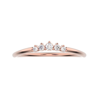 0.075 ct Round Cut Moissanite dainty Minimalist curved Stackable arc curved light 14K / 18K Solid Rose Gold everyday wedding band