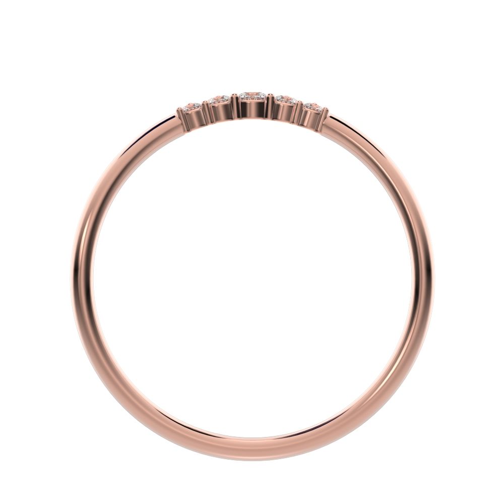 0.075 ct Round Cut Moissanite dainty Minimalist curved Stackable arc curved light 14K / 18K Solid Rose Gold everyday wedding band
