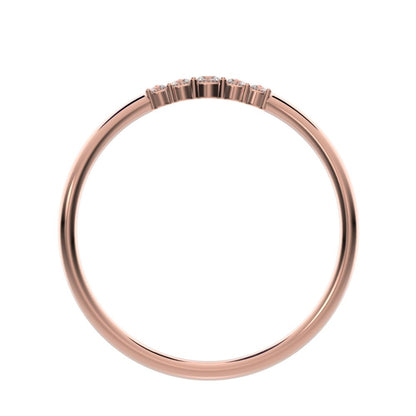 0.075 ct Round Cut Moissanite dainty Minimalist curved Stackable arc curved light 14K / 18K Solid Rose Gold everyday wedding band