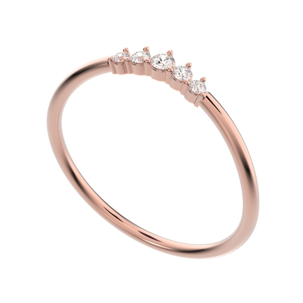 0.075 ct Round Cut Moissanite dainty Minimalist curved Stackable arc curved light 14K / 18K Solid Rose Gold everyday wedding band