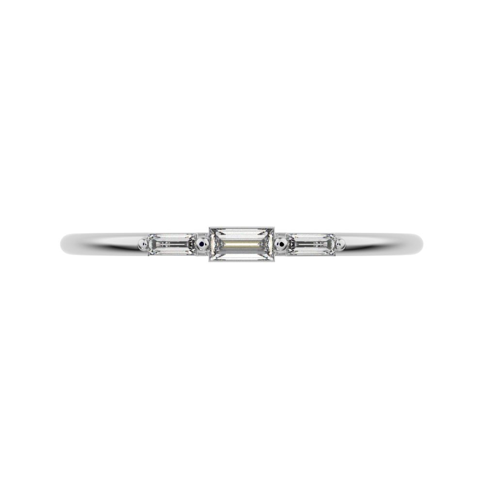0.16Ct Baguette Cut Simulated Clear Diamond Minimalist 3 stone Stackable light simple 14K / 18K Solid White Gold everyday wedding band