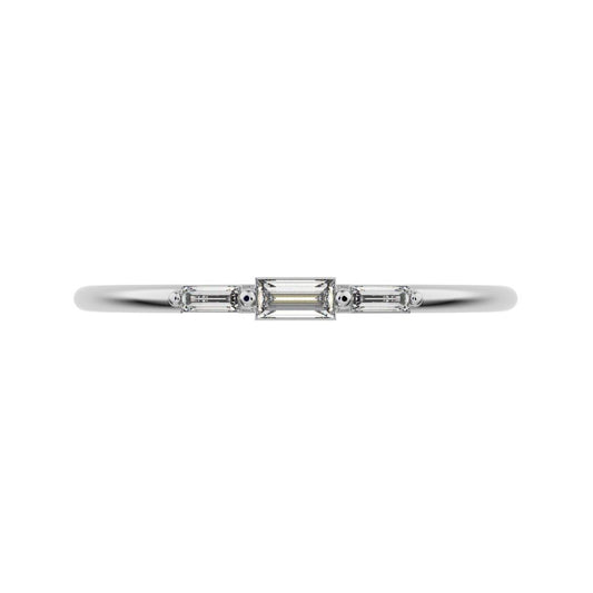 0.16Ct Baguette Cut Simulated Clear Diamond Minimalist 3 stone Stackable light simple 14K / 18K Solid White Gold everyday wedding band
