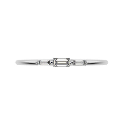 0.16 ct Baguette Cut Moissanite dainty Minimalist 3 stone Stackable light simple 14K / 18K Solid White Gold everyday wedding band