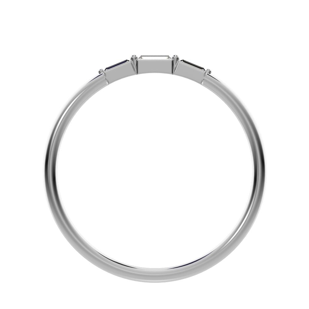 0.16 ct Baguette Cut Moissanite dainty Minimalist 3 stone Stackable light simple 14K / 18K Solid White Gold everyday wedding band