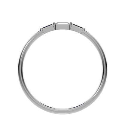 0.16 ct Baguette Cut Moissanite dainty Minimalist 3 stone Stackable light simple 14K / 18K Solid White Gold everyday wedding band