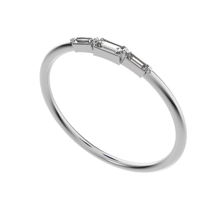 0.16Ct Baguette Cut Simulated Clear Diamond Minimalist 3 stone Stackable light simple 14K / 18K Solid White Gold everyday wedding band